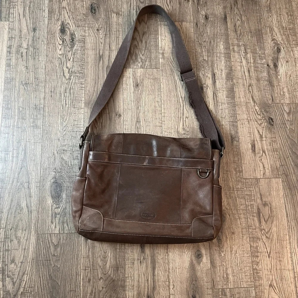 Fossil Leather Messenger Bag Fossil Field Sports Dept Crossbody Distressed